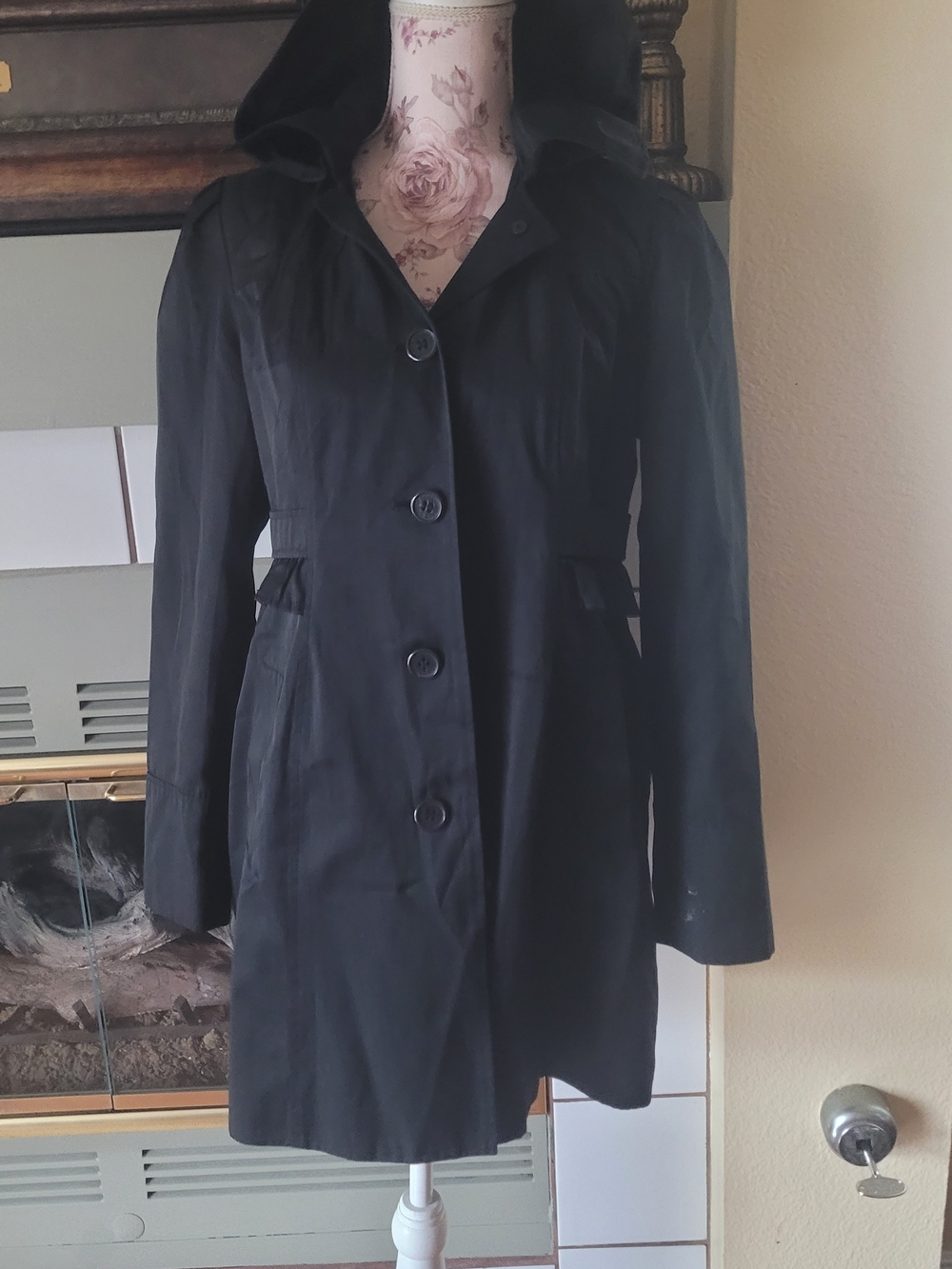 Guess Black Hooded Trench Coat